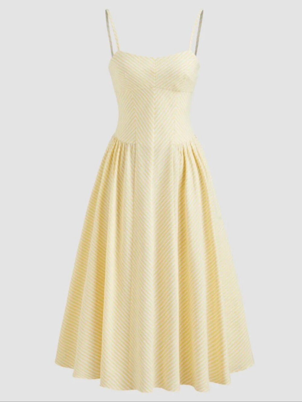 Cider Sweetheart Stripe Ruffle Hem Midi Dress - Pale Yellow